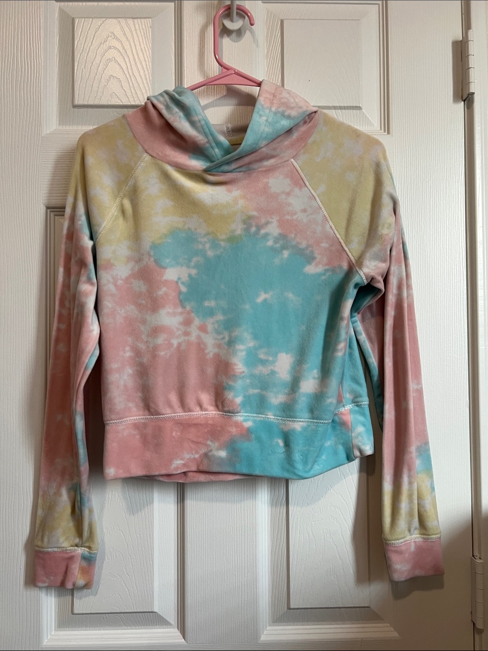 Tie-Dye Pastel Hoodie Crop Top - Pink, Blue & Yellow